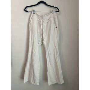 Love Tree White Linen Blend Wide Leg Smocked Waist Drawstring Pants‎ Medium